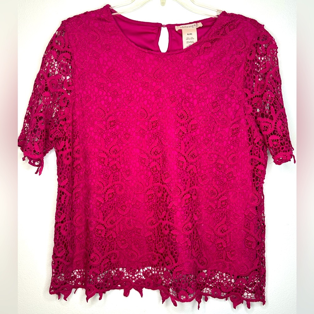 Philosophy hot pink lace short sleeve top, XL